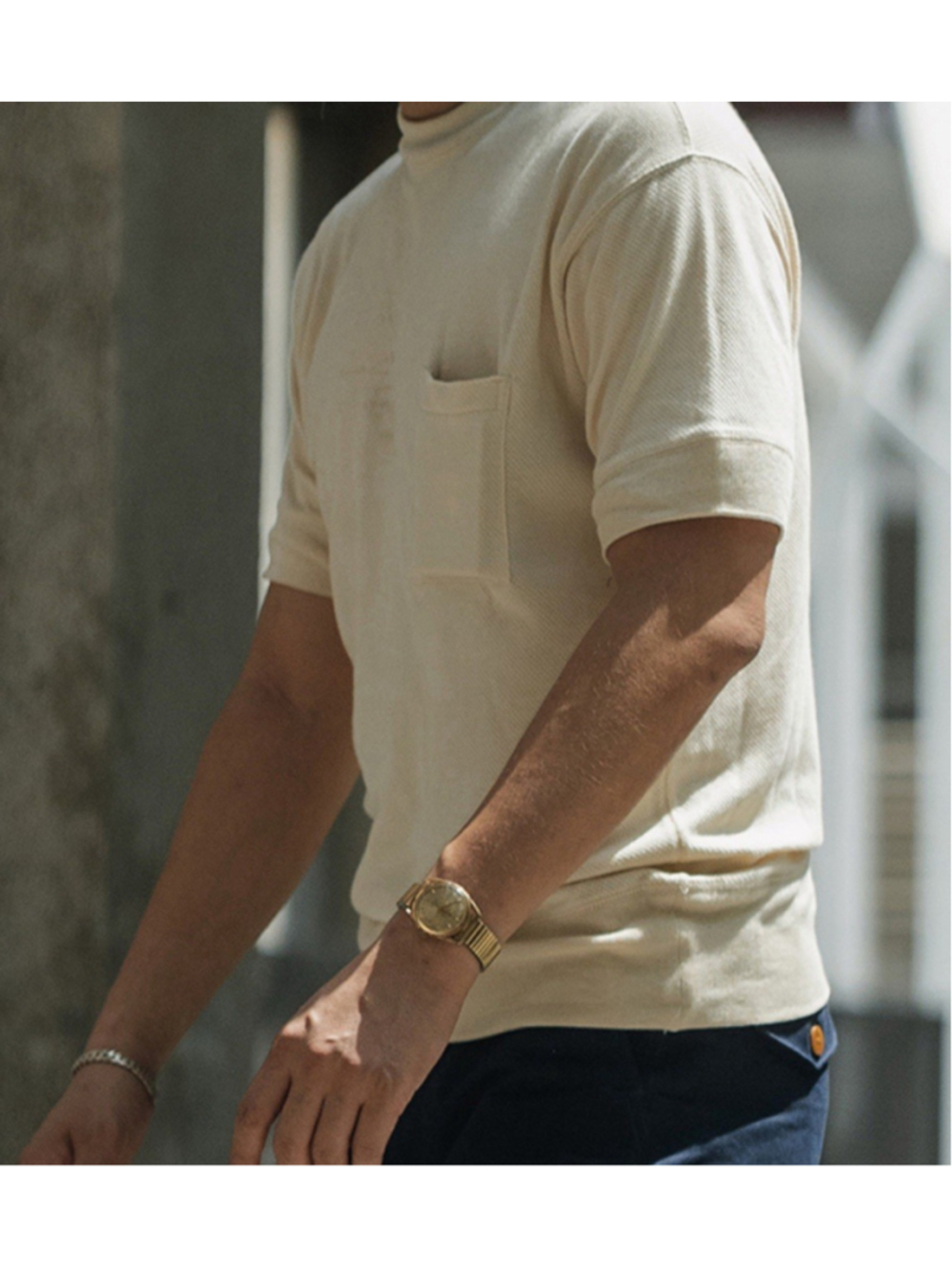 Bronson 100% Cotton Thermal Short Sleeve Shirt S Tan Pocket Waffle Knit